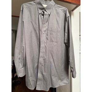 Roundtree & Yorke Mens Grey Long Sleeve Button Down Shirt Single Pocket 17/34